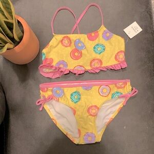 Crown & Ivy Kids Two Piece Swim Suit Bikini Donut Print Ruffles Size 14